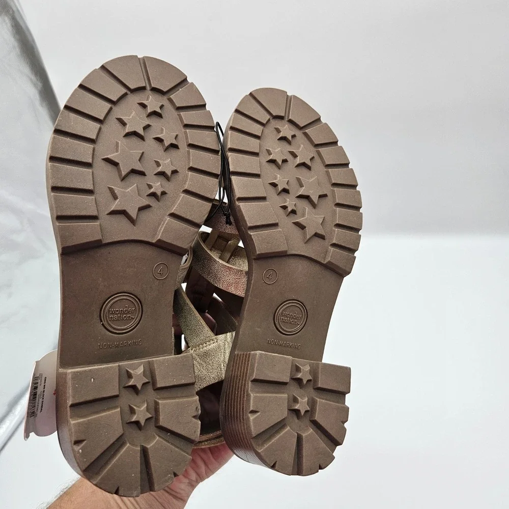 Wonder Nation Girls Gold Gladiator Block Heel‎ Sandals Size 4